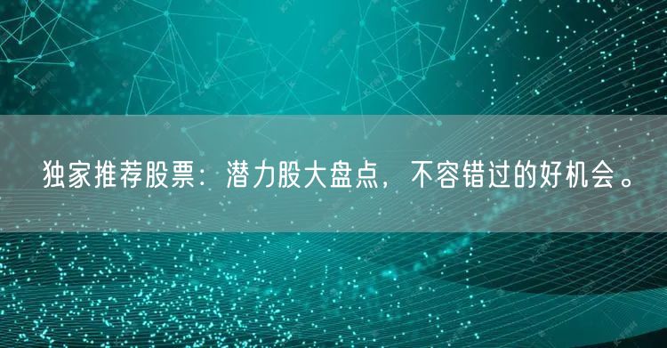 独家推荐股票：潜力股大盘点，不容错过的好机会。