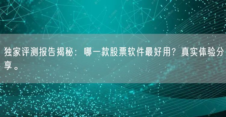 独家评测报告揭秘:哪一款股票软件最好用?真实体验分享。